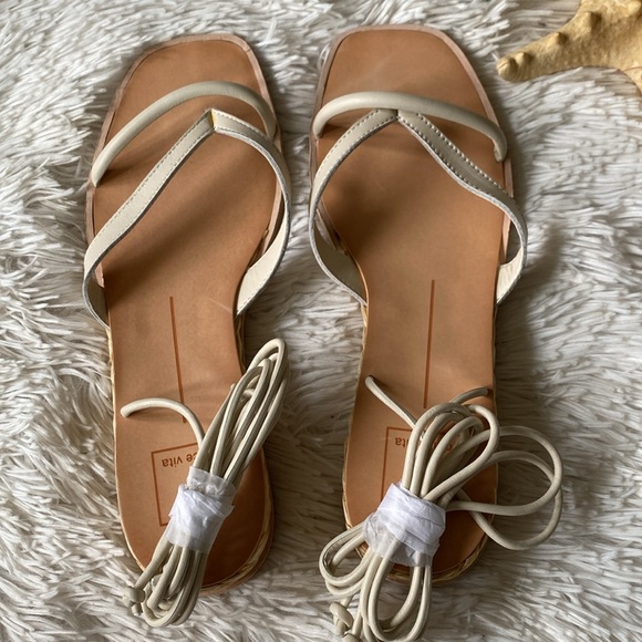 New wedge sz 7.5 heel gladiator sexy beige leather Prax thong casual sandals - Picture 8 of 9